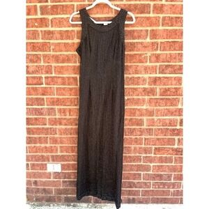 Laurence Kazar Vintage Silk Beaded Maxi Dress Black Formal Gown Womens Large